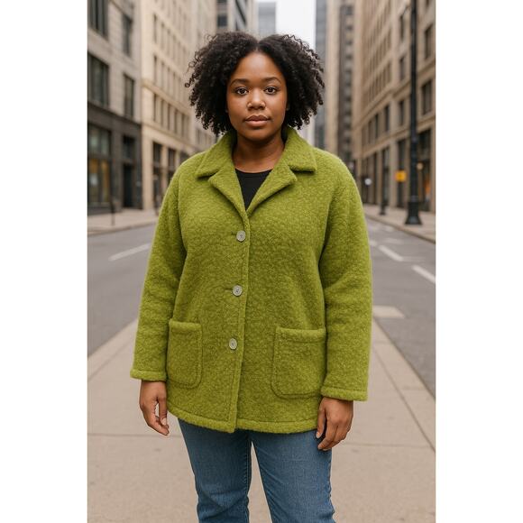 Chico's pea green olive jacket Coat mohair blend made in the USA size 1 Medium - Picture 1 of 8